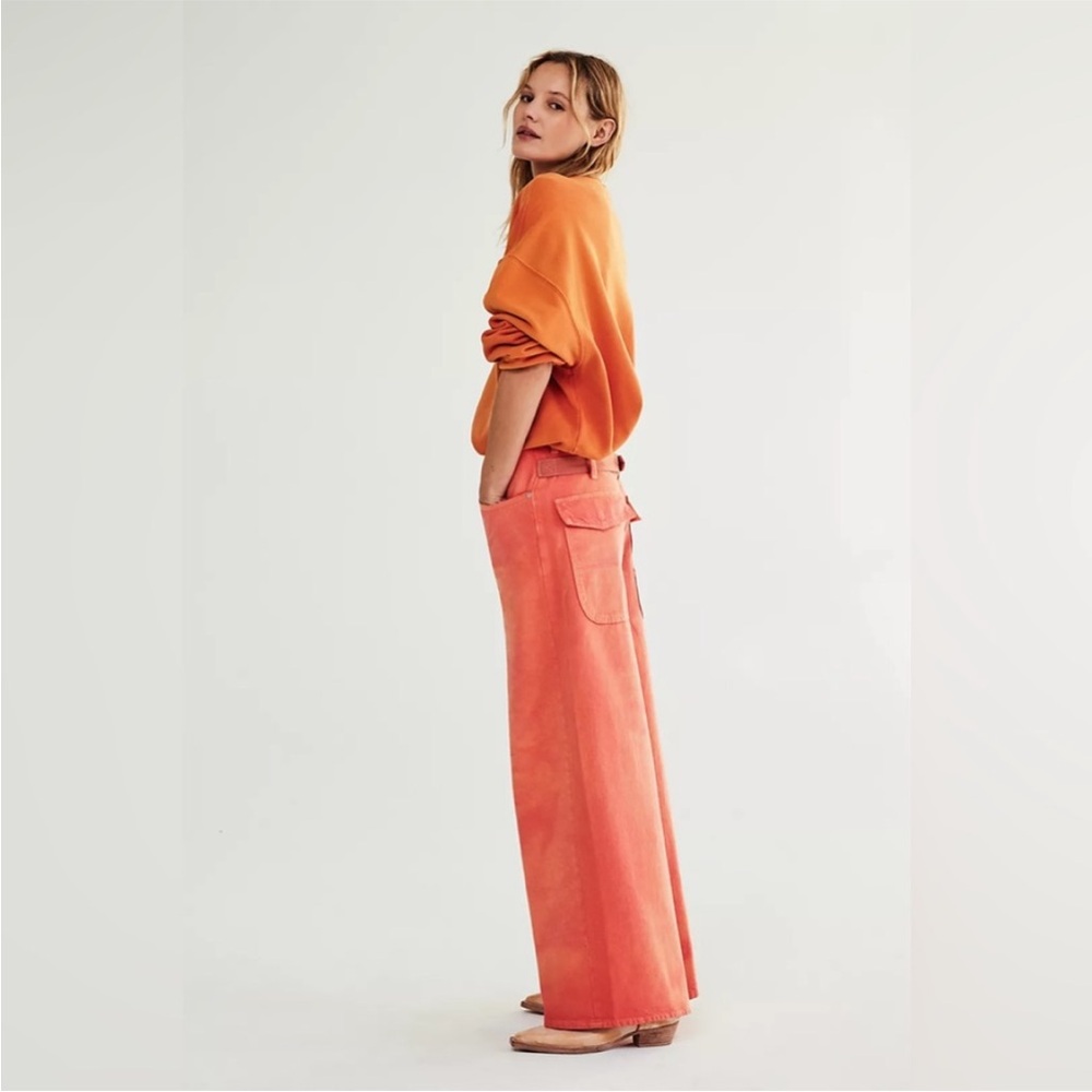 NWT FREE PEOPLE WE THE FREE Waterfalls Baggy Wide-Leg Jeans In Oklahoma Sun
